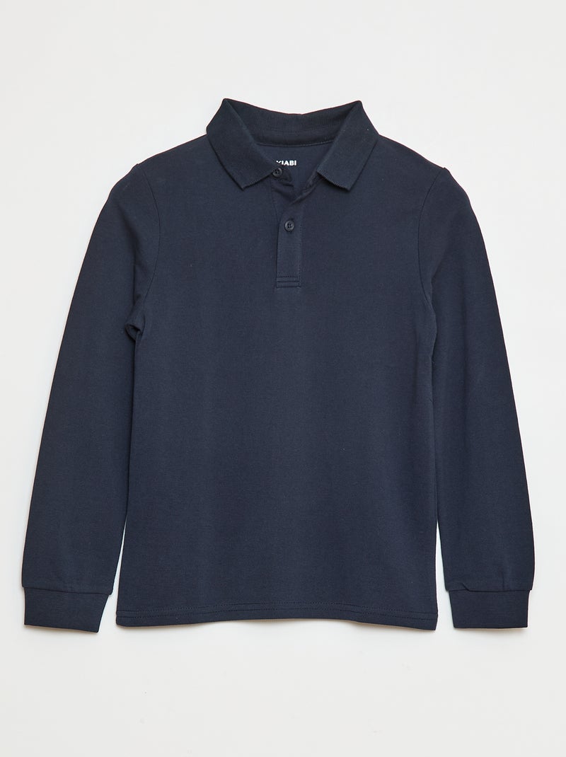 Polo a maniche lunghe in maglia piqué blu - Kiabi