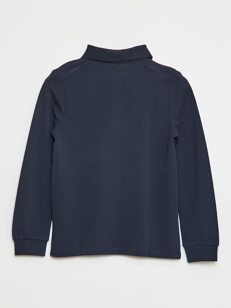 Polo a maniche lunghe in maglia piqué blu - Kiabi