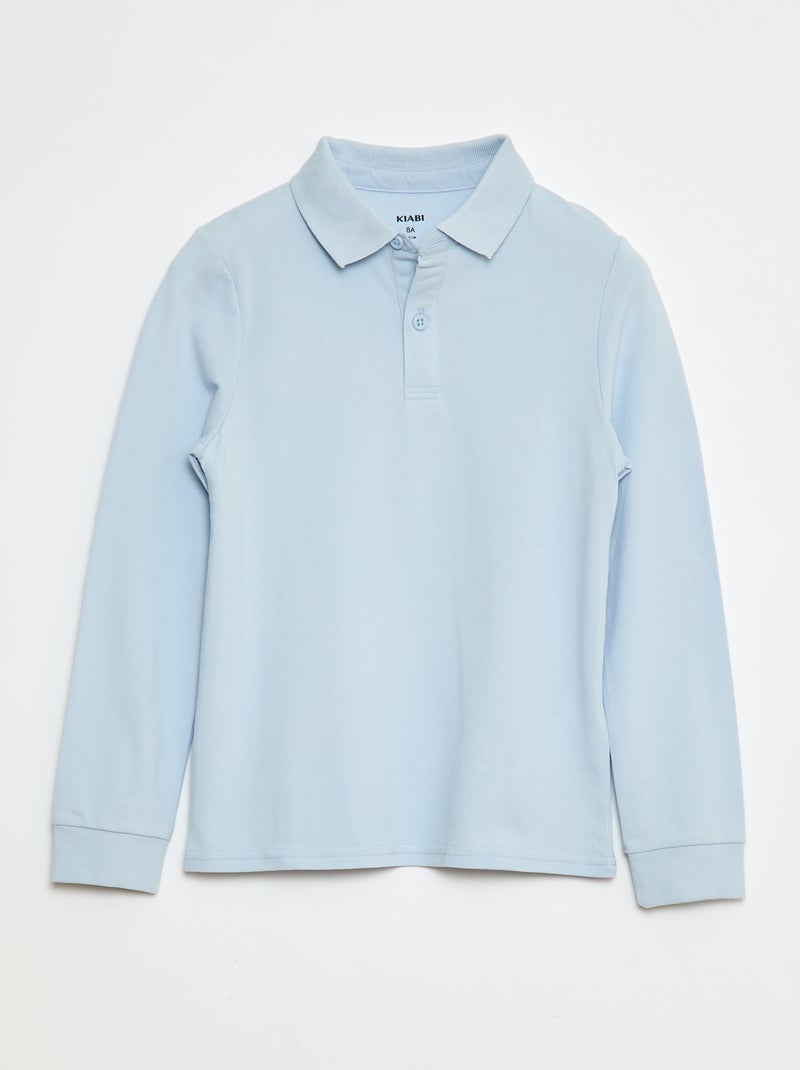 Polo a maniche lunghe in maglia piqué blu - Kiabi