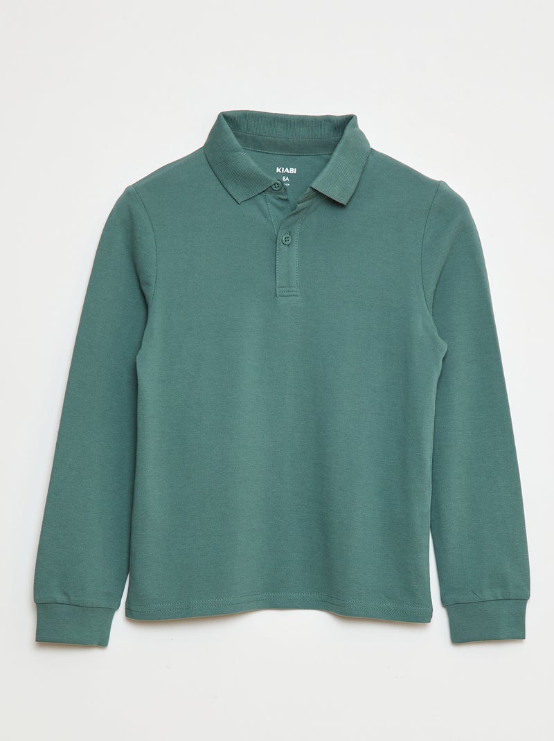 Polo a maniche lunghe in maglia piqué Verde - Kiabi