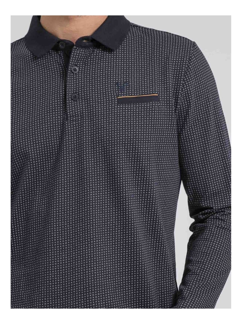 Polo a maniche lunghe motifs pur coton POXERO Blu marino - Kiabi