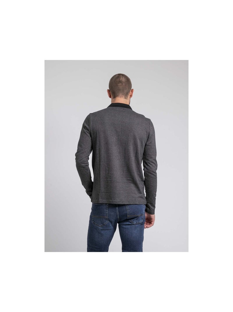 Polo a maniche lunghe pur coton PAGNY Nero - Kiabi
