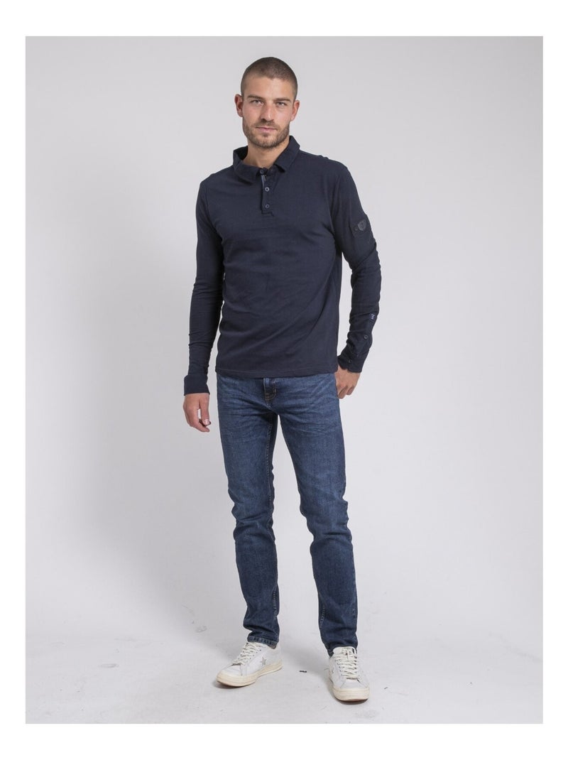 Polo a maniche lunghe pur coton PILKA Blu marino - Kiabi