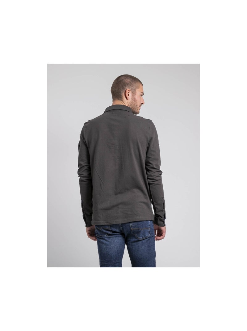 Polo a maniche lunghe pur coton PILKA Grigio - Kiabi