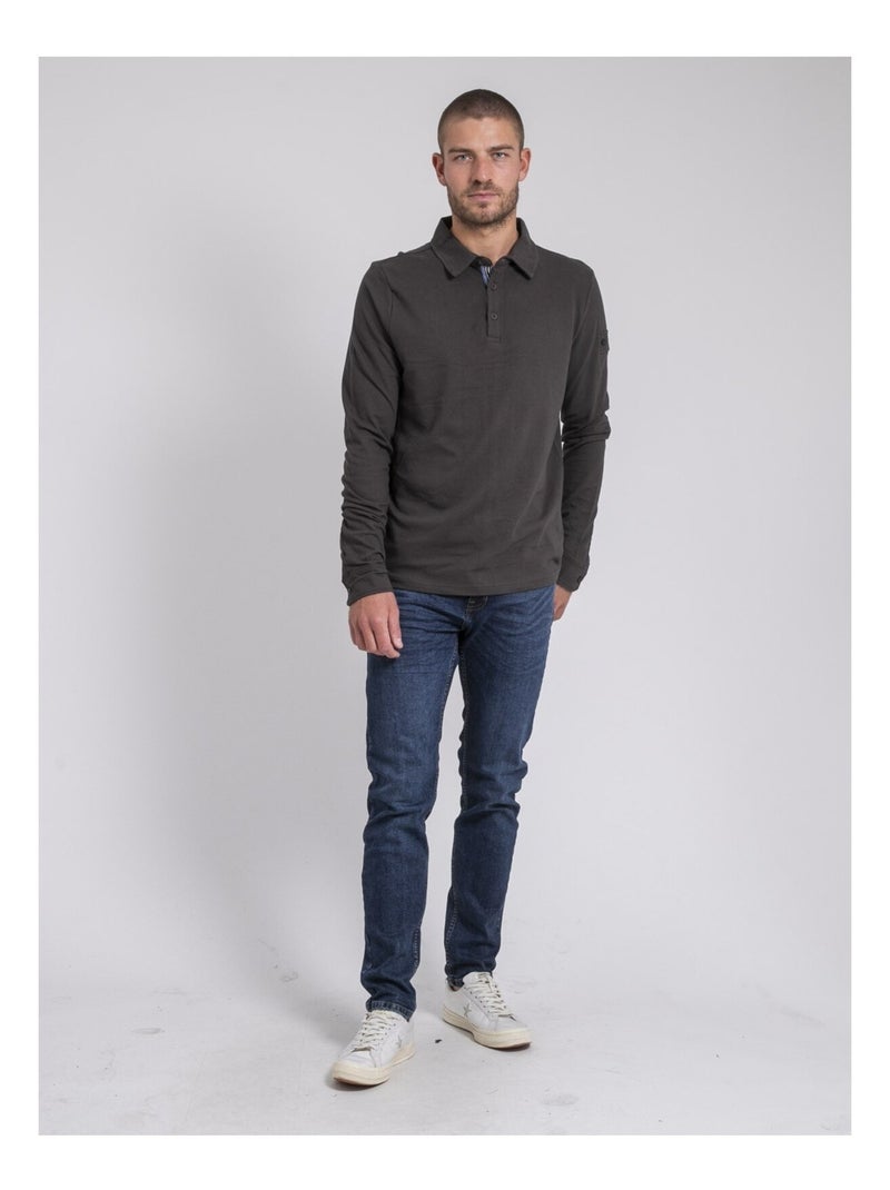 Polo a maniche lunghe pur coton PILKA Grigio - Kiabi