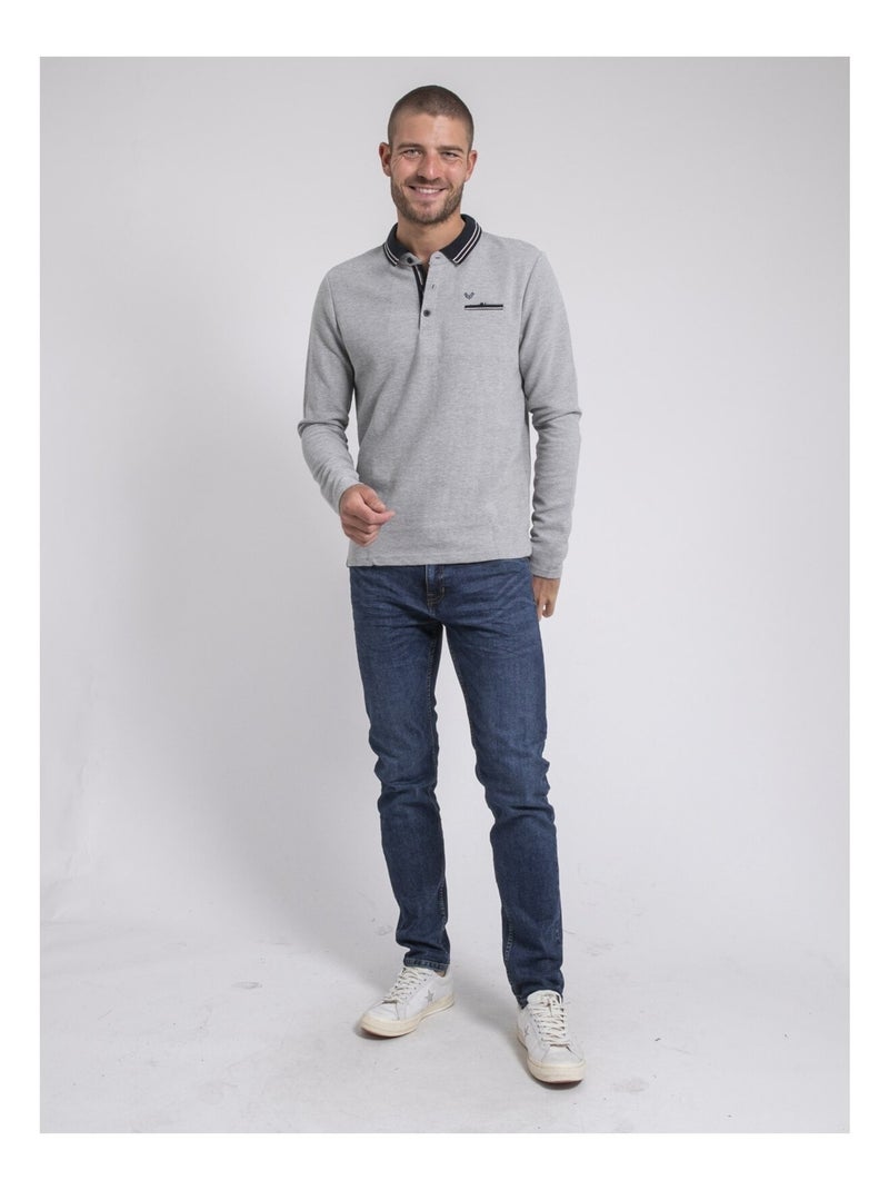 Polo a maniche lunghe pur coton POMEDUSE Grigio - Kiabi