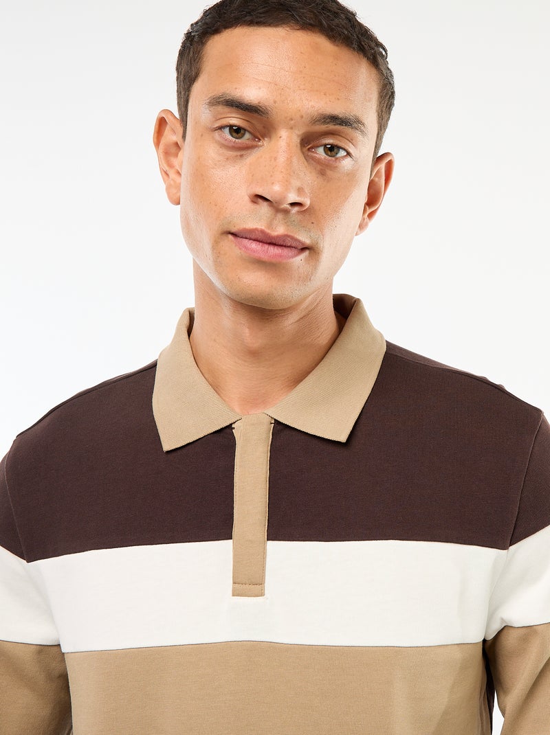 Polo a maniche lunghe stile rugby, spirito colorblock Marrone - Kiabi