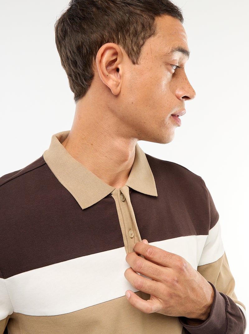Polo a maniche lunghe stile rugby, spirito colorblock Marrone - Kiabi