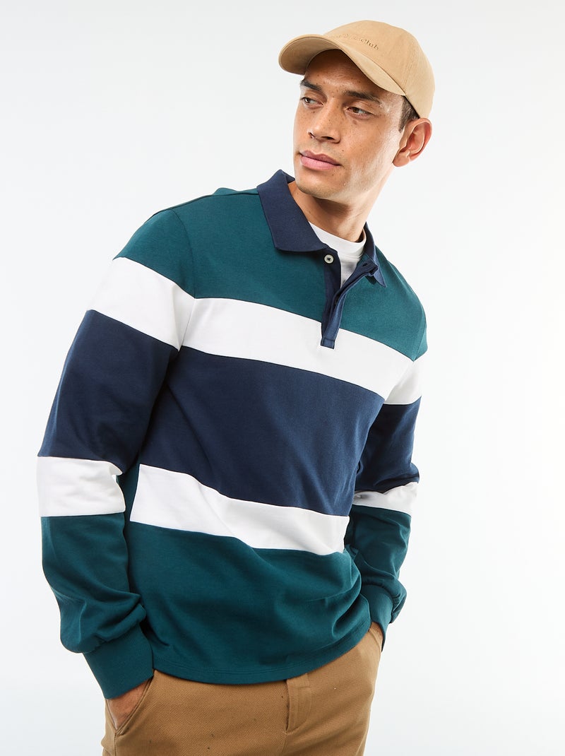 Polo a maniche lunghe stile rugby, spirito colorblock Verde - Kiabi