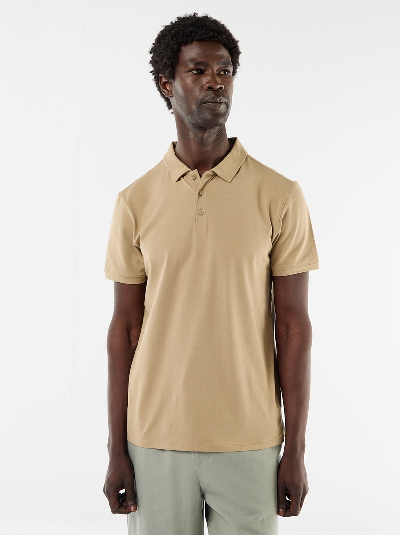 Polo a nido d'ape con collo a zip Beige - Kiabi