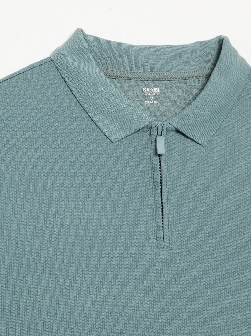Polo a nido d'ape con collo a zip Blu - Kiabi