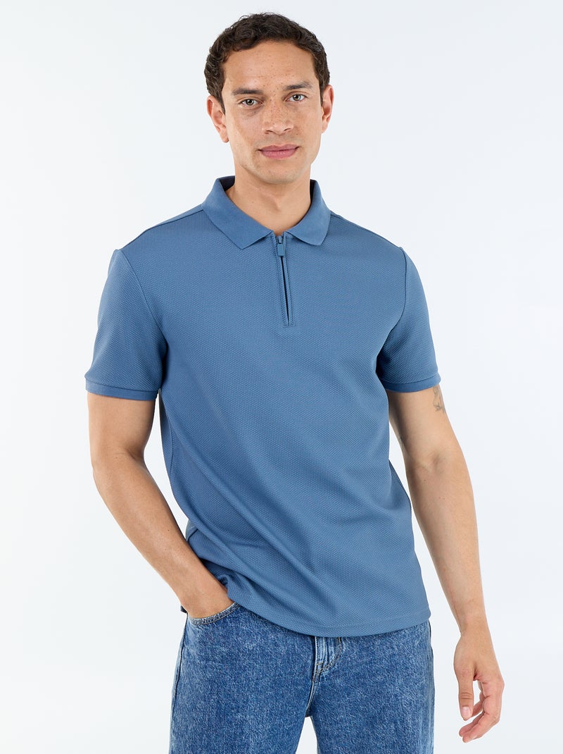 Polo a nido d'ape con collo a zip Blu - Kiabi