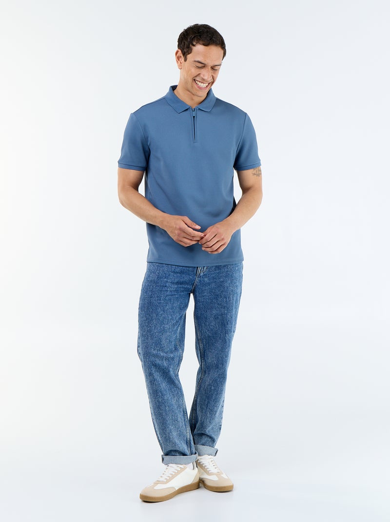 Polo a nido d'ape con collo a zip Blu - Kiabi