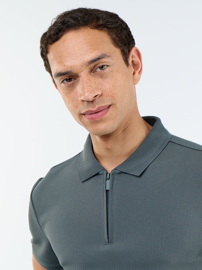 Polo a nido d'ape con collo a zip Verde - Kiabi