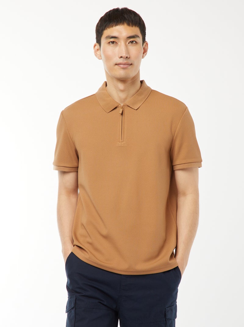 Polo a nido d'ape e collo con zip BEIGE - Kiabi