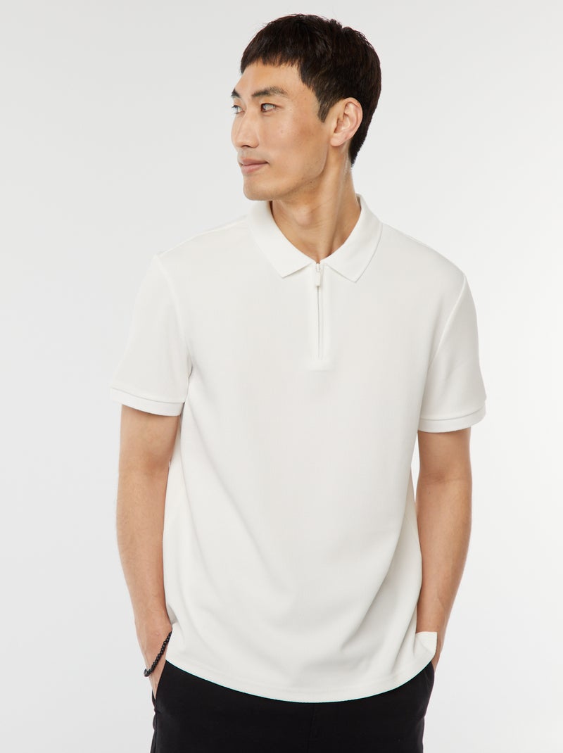 Polo a nido d'ape e collo con zip BIANCO - Kiabi