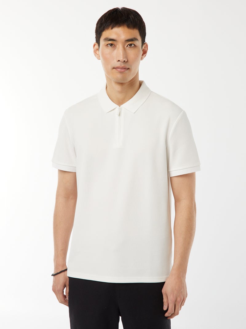 Polo a nido d'ape e collo con zip BIANCO - Kiabi