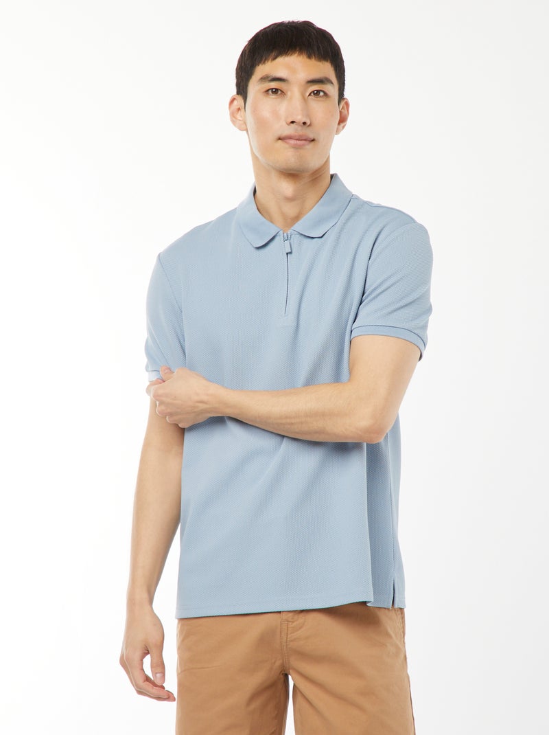 Polo a nido d'ape e collo con zip BLU - Kiabi