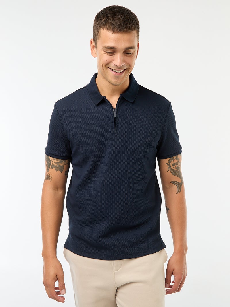 Polo a nido d'ape e collo con zip Blu - Kiabi