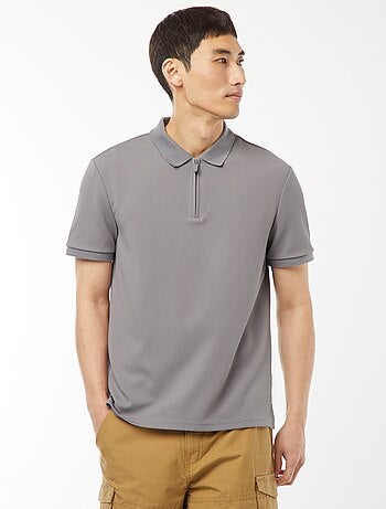 Polo a nido d'ape e collo con zip