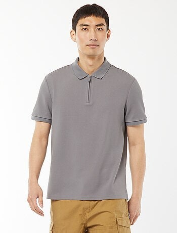 Polo a nido d'ape e collo con zip