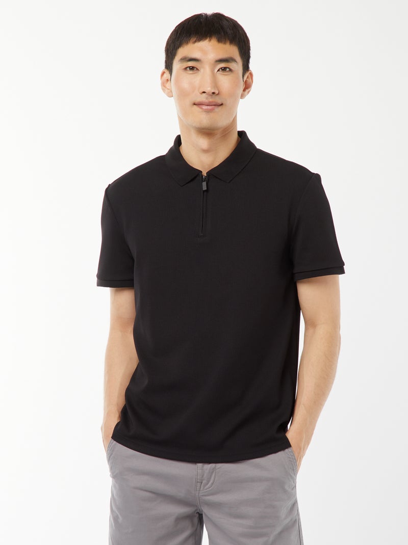 Polo a nido d'ape e collo con zip nero - Kiabi