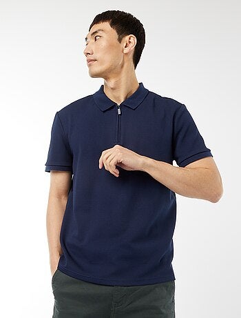 Polo a nido d'ape e collo con zip