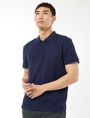 Polo a nido d'ape e collo con zip