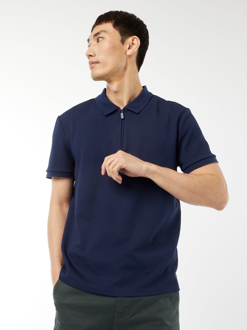 Polo a nido d'ape e collo con zip NERO - Kiabi