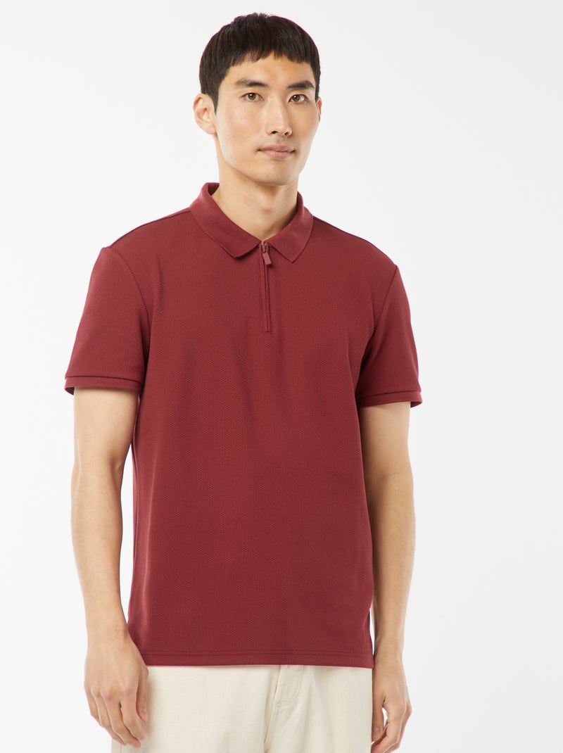Polo a nido d'ape e collo con zip ROSSO - Kiabi