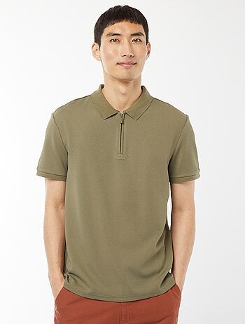 Polo a nido d'ape e collo con zip