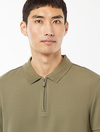 Polo a nido d'ape e collo con zip