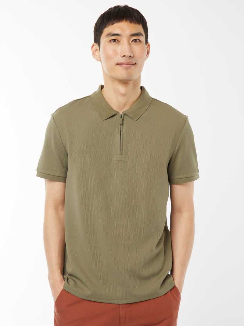 Polo a nido d'ape e collo con zip VERDE - Kiabi