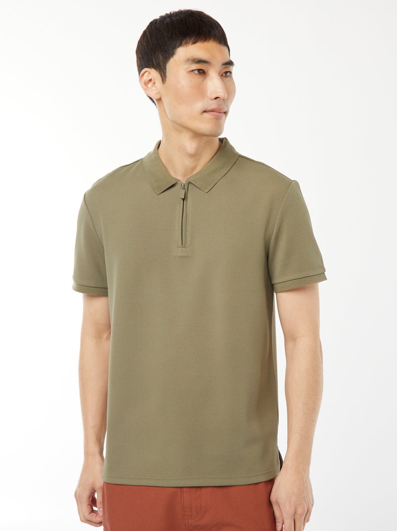 Polo a nido d'ape e collo con zip VERDE - Kiabi
