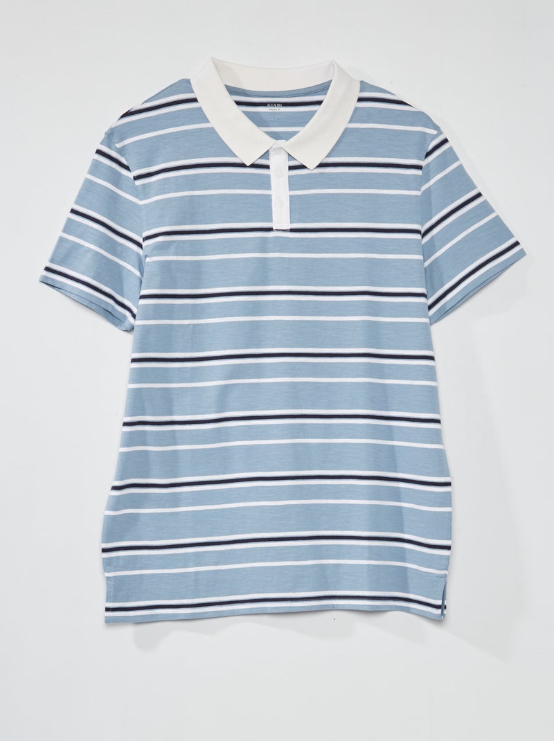 Polo a righe con maniche corte blu denim - Kiabi