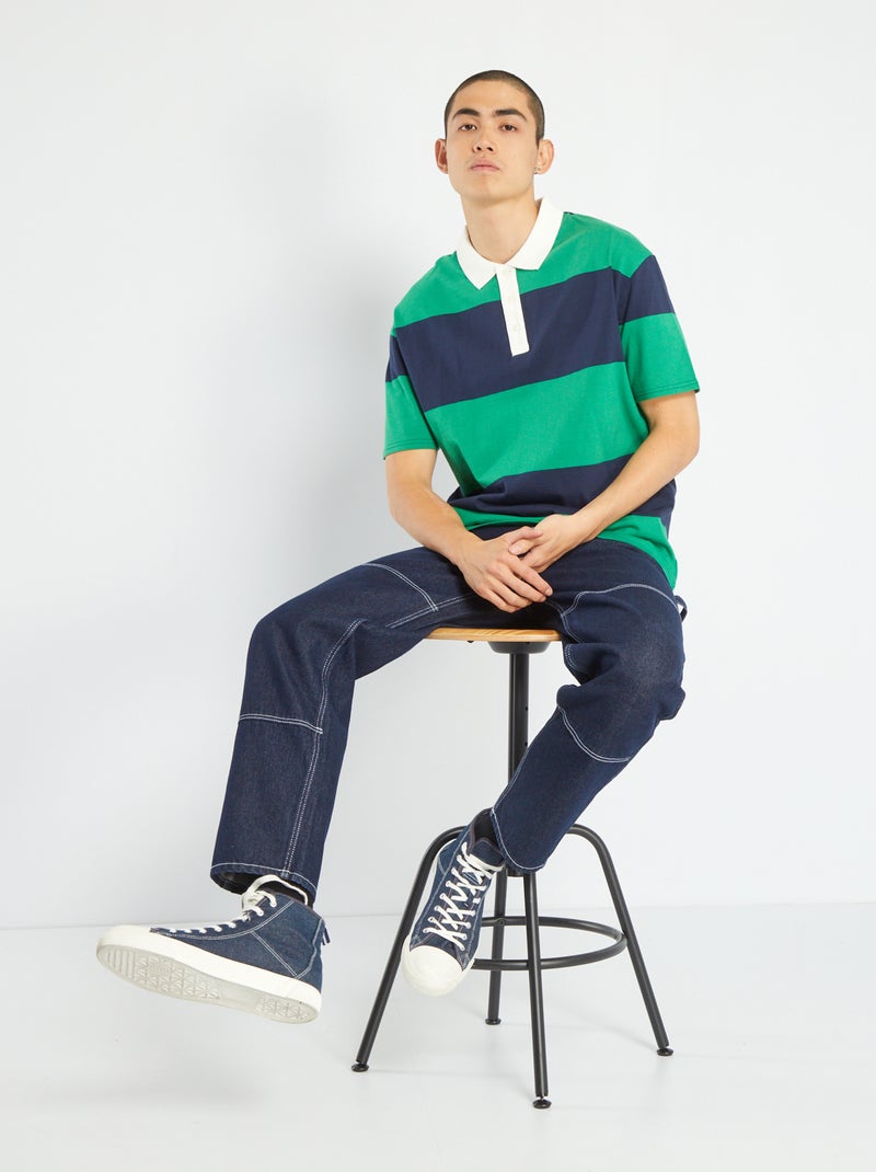 Polo a righe in jersey BLU - Kiabi
