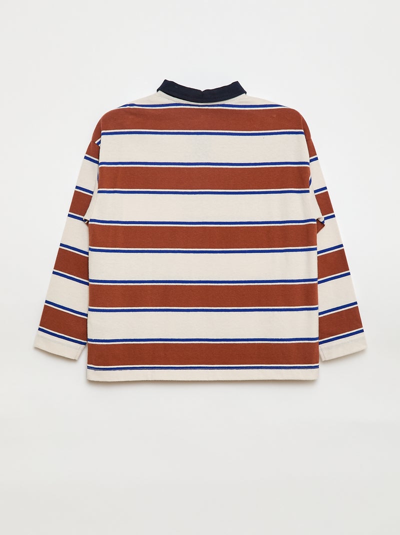 Polo a righe in maglia jersey a maniche lunghe Beige - Kiabi
