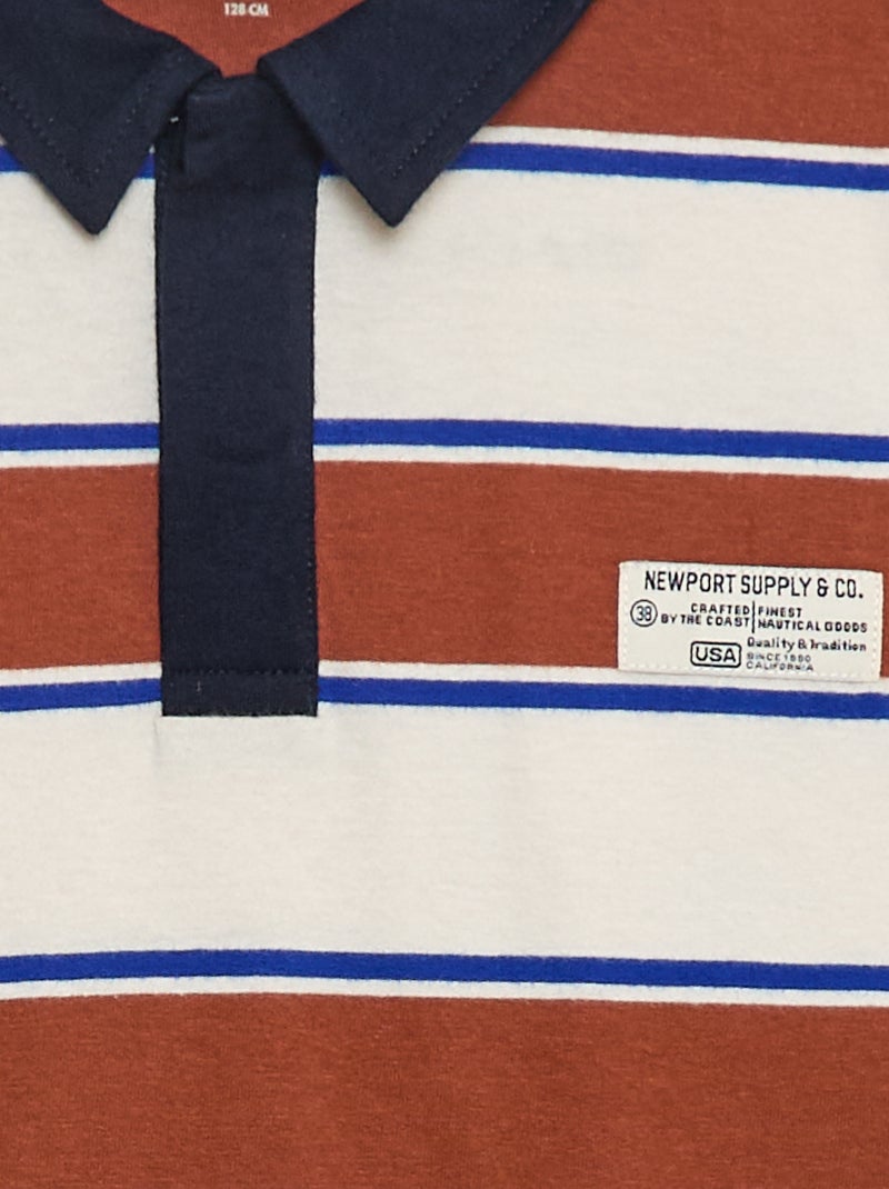 Polo a righe in maglia jersey a maniche lunghe Beige - Kiabi