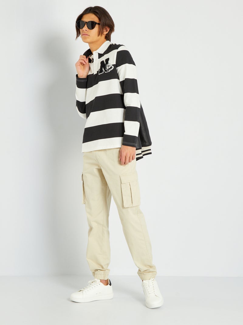 Polo a righe stile college NERO - Kiabi