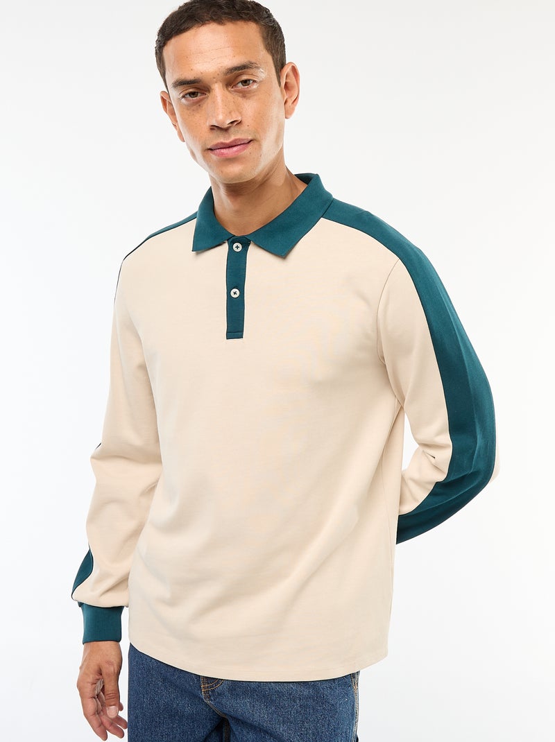 Polo bicolore a maniche lunghe Beige - Kiabi