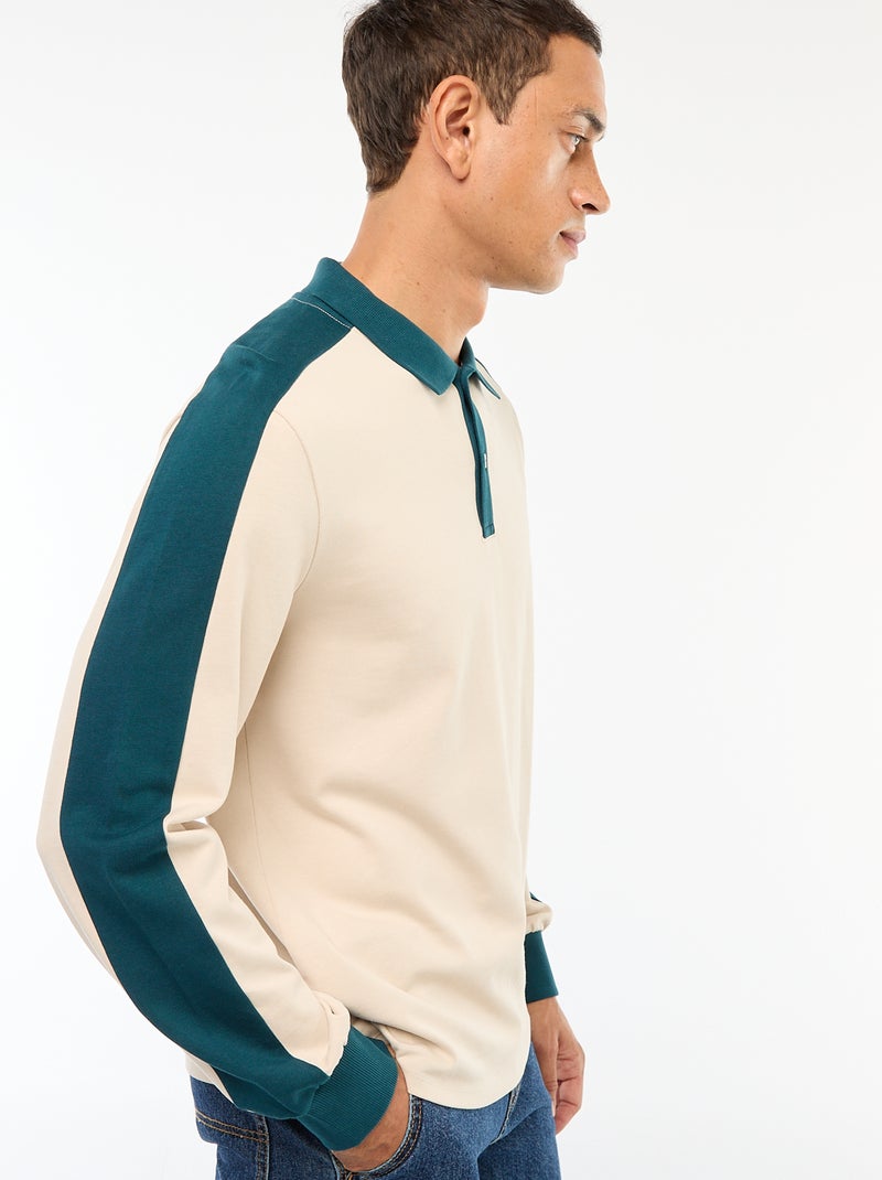 Polo bicolore a maniche lunghe Beige - Kiabi
