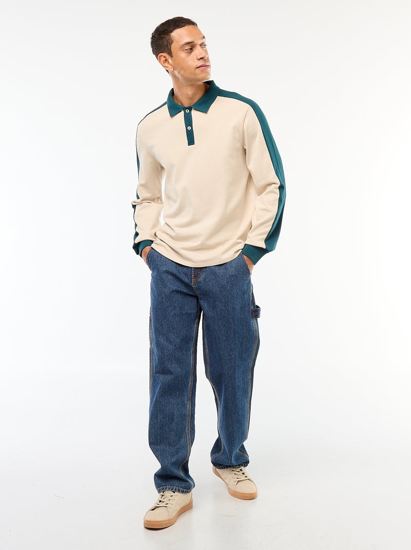 Polo bicolore a maniche lunghe Beige - Kiabi