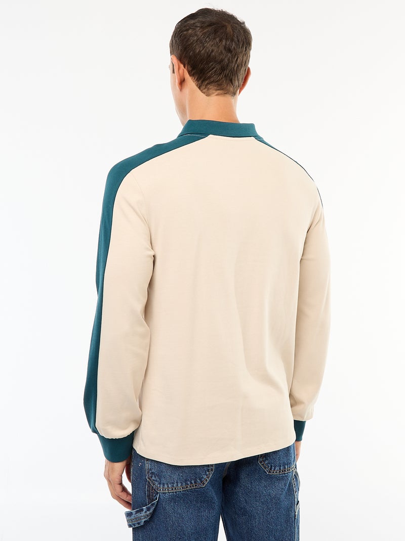 Polo bicolore a maniche lunghe Beige - Kiabi