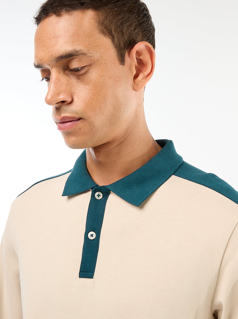 Polo bicolore a maniche lunghe Beige - Kiabi
