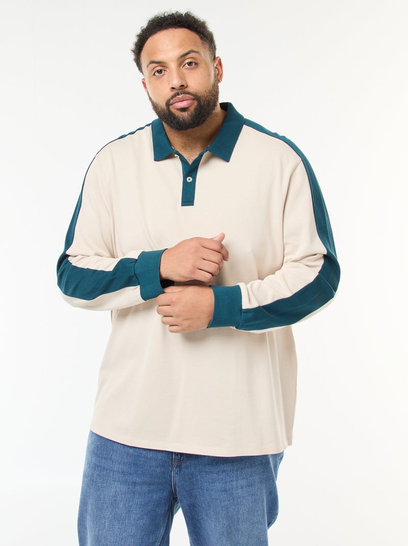 Polo bicolore a maniche lunghe Beige - Kiabi