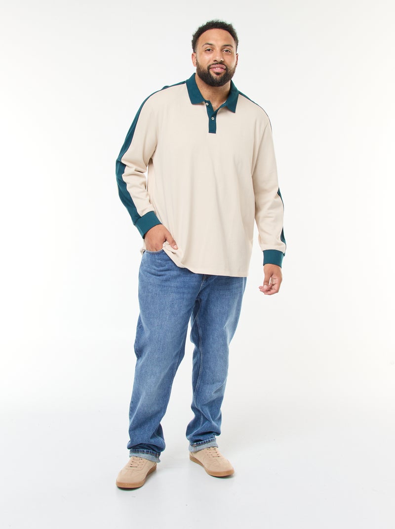 Polo bicolore a maniche lunghe Beige - Kiabi