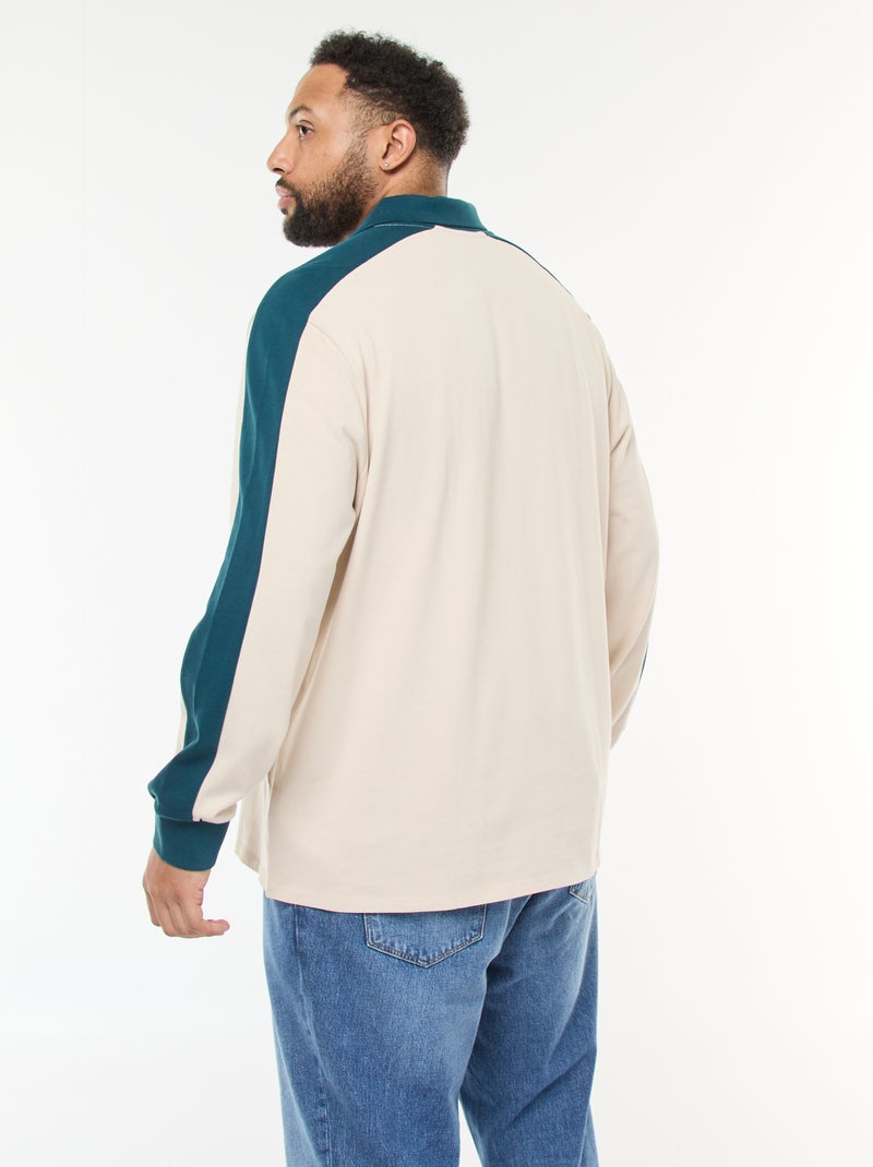 Polo bicolore a maniche lunghe Beige - Kiabi