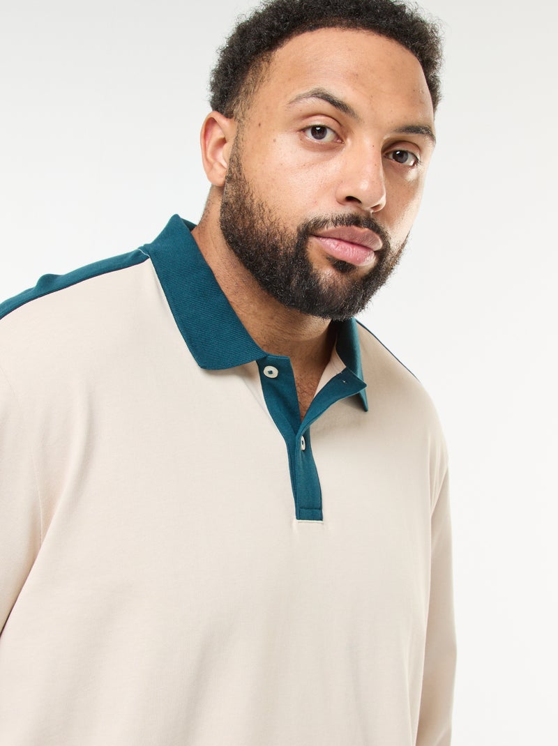 Polo bicolore a maniche lunghe Beige - Kiabi