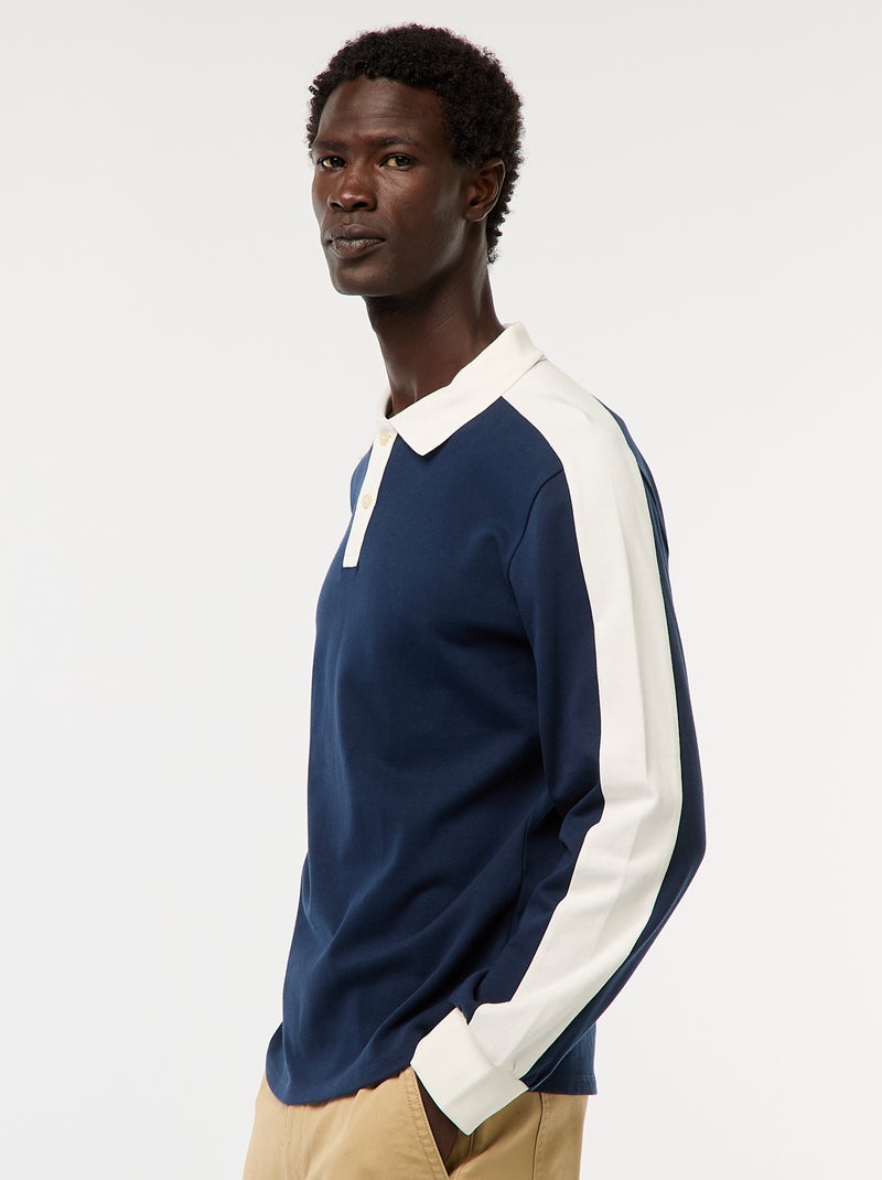 Polo bicolore a maniche lunghe Blu - Kiabi