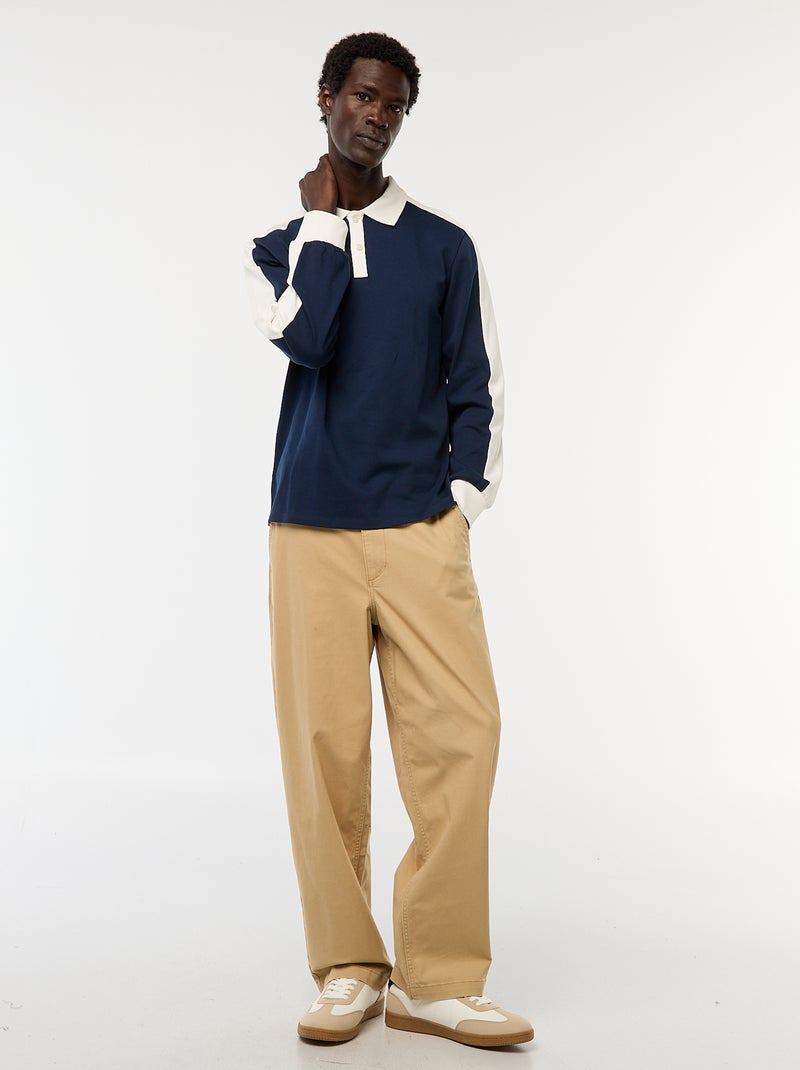 Polo bicolore a maniche lunghe Blu - Kiabi